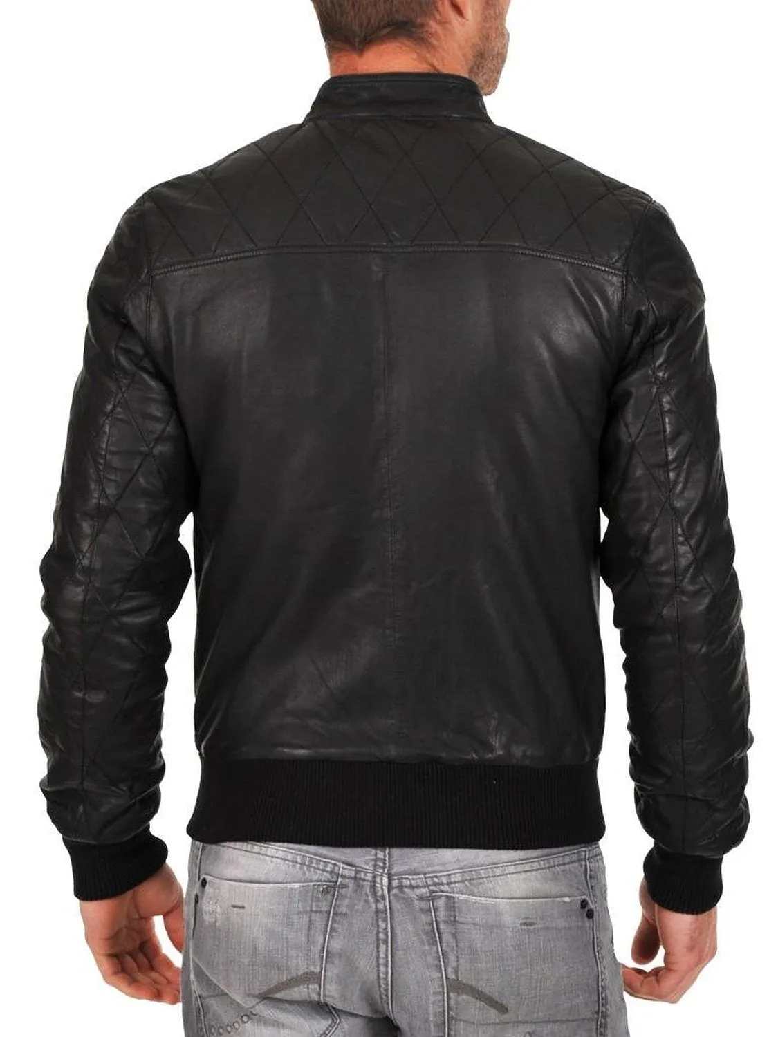 Leather Jackets Hub Mens Genuine Lambskin Leather Jacket (Black, Bomber Jacket) - 1501015