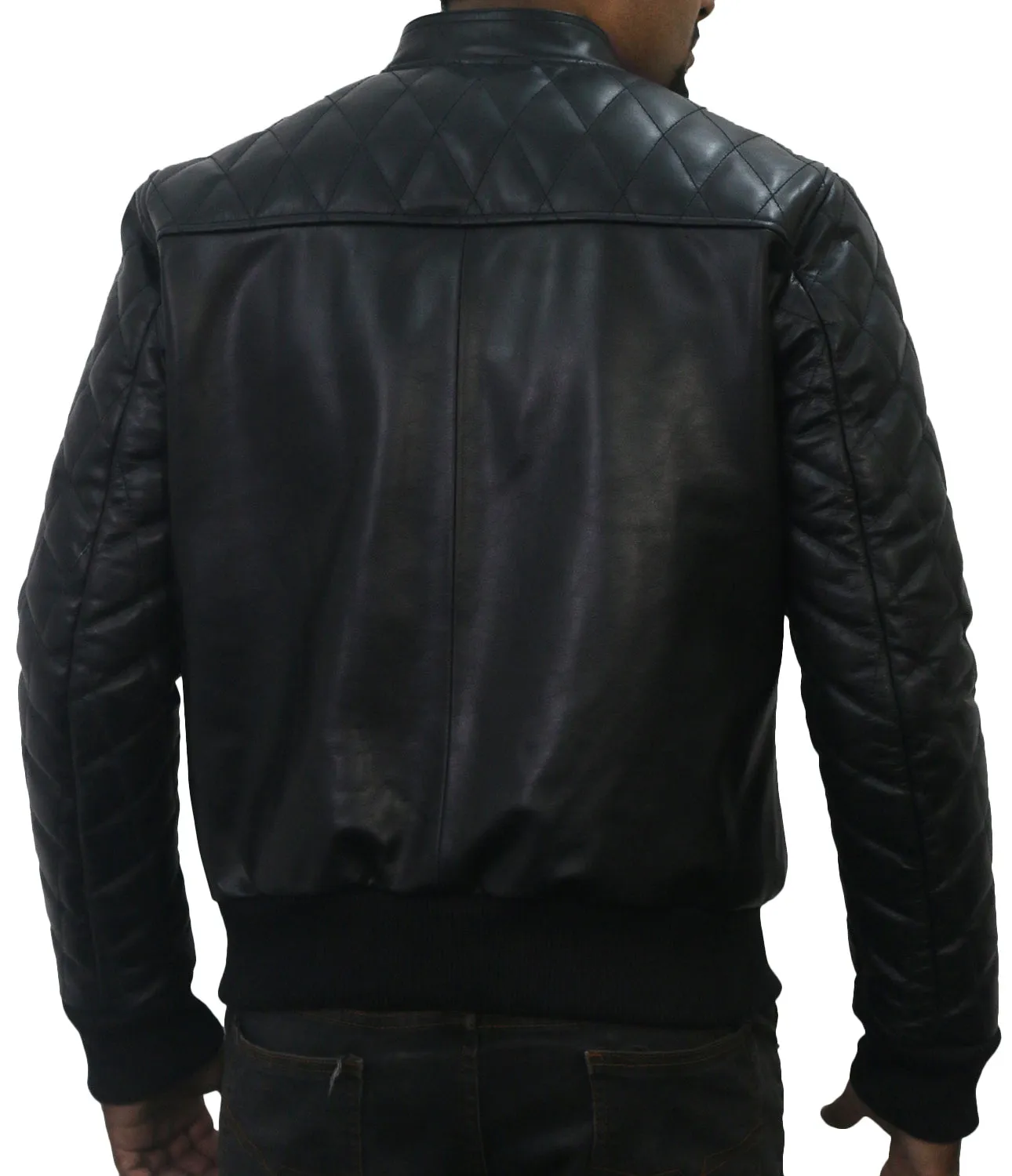 Leather Jackets Hub Mens Genuine Lambskin Leather Jacket (Black, Bomber Jacket) - 1501015