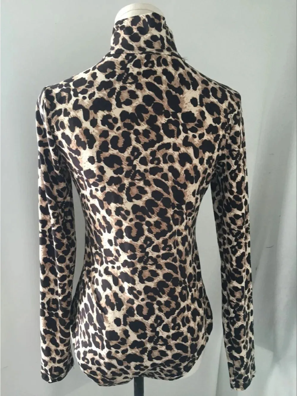 Leopard Print Skinny Turtleneck Long Sleeve Bodysuit