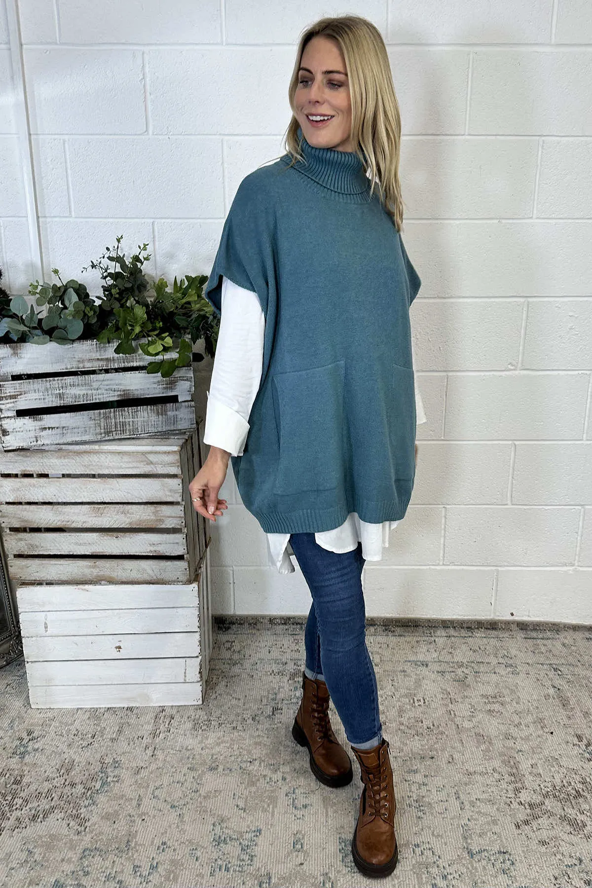 Mairead Polo Neck Jumper Blue