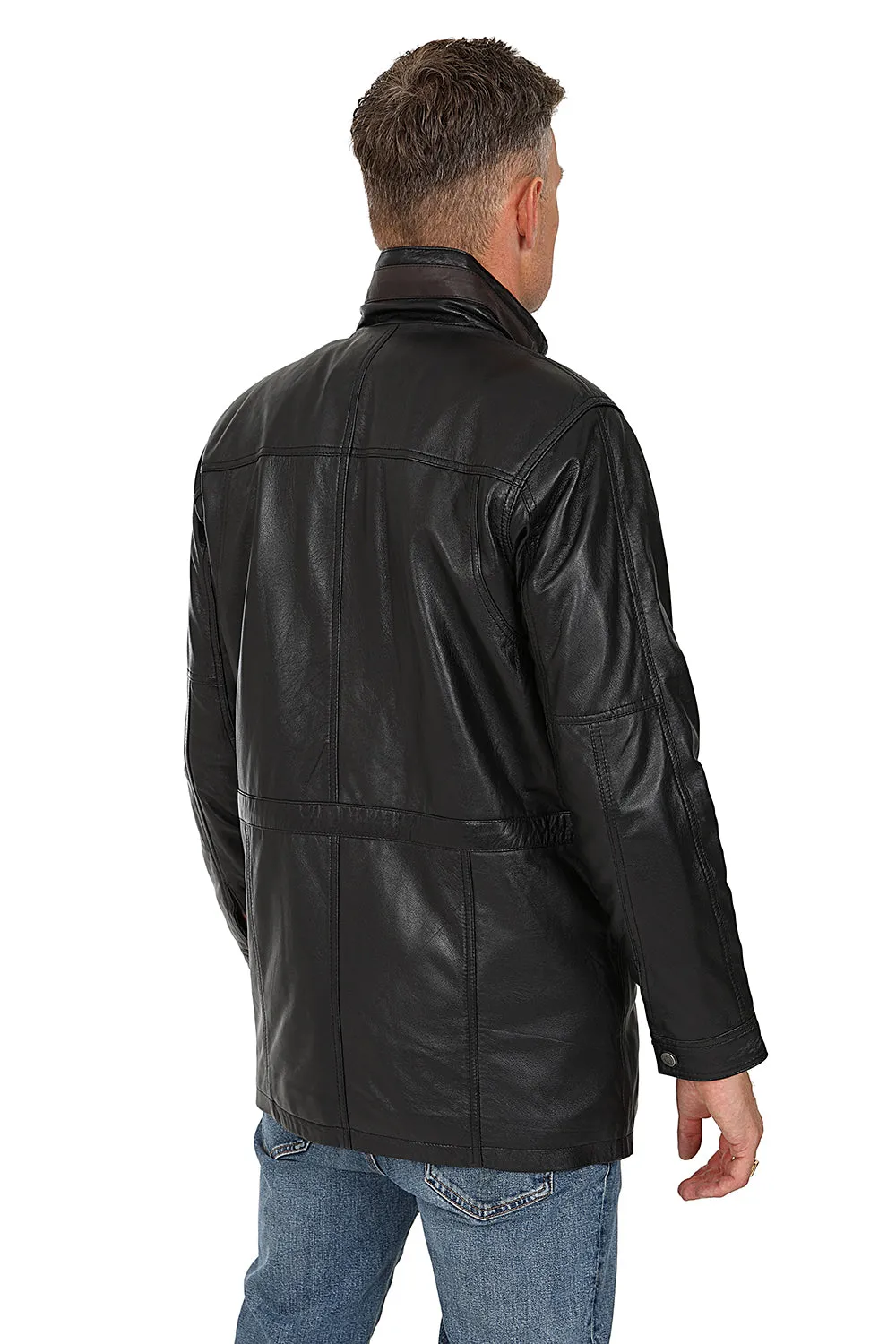 Men's Black Classic ¾ Length Real Leather Coat - 'JERRY'