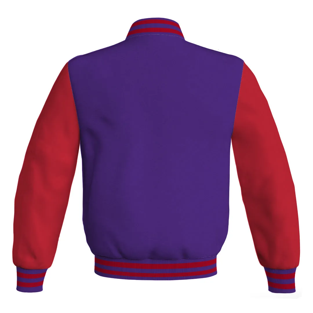 Mens Bomber Jacket Purple Body and Red Leather Sleeves Bomber Jacket