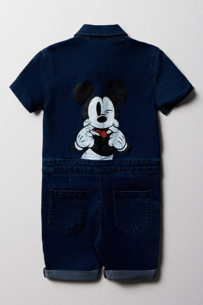 Mickey Mouse Denim Overall Shorts Dark Blue