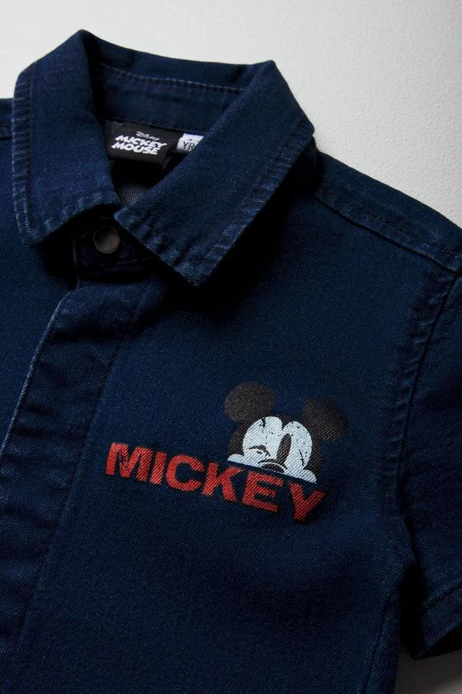 Mickey Mouse Denim Overall Shorts Dark Blue