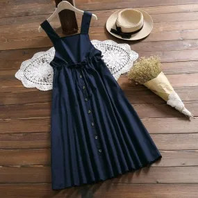 Navy Blues Pleated Overall Dress