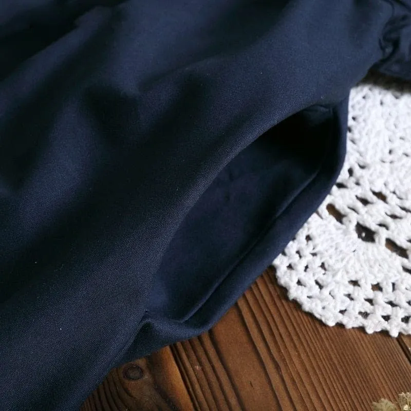 Navy Blues Pleated Overall Dress