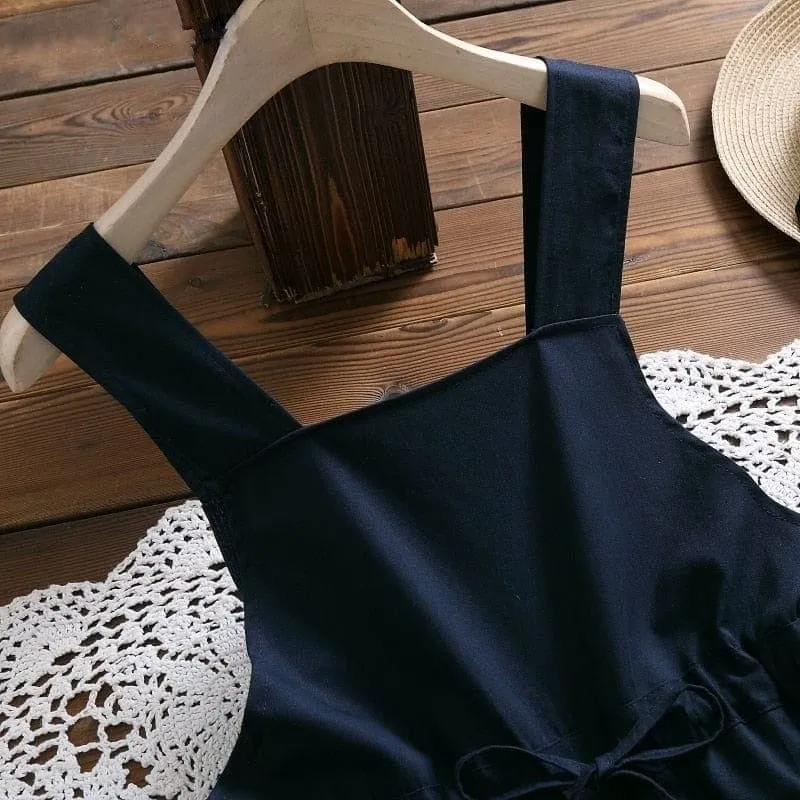 Navy Blues Pleated Overall Dress