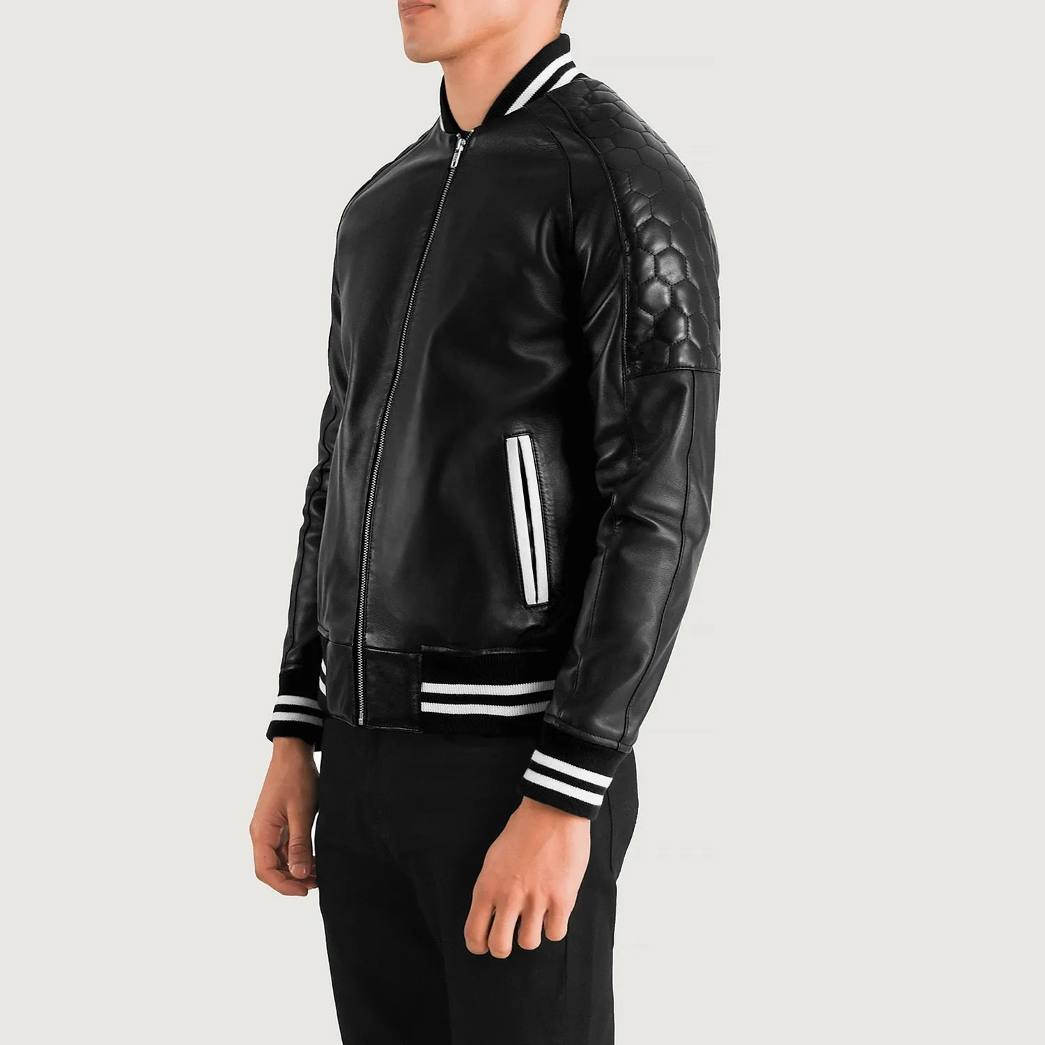 Nembus Varsity Black Bomber Leather Jacket