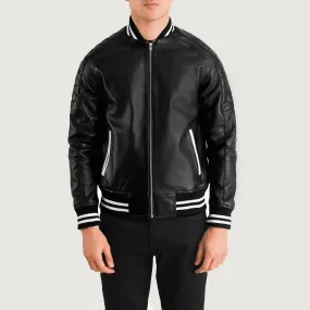 Nembus Varsity Black Bomber Leather Jacket