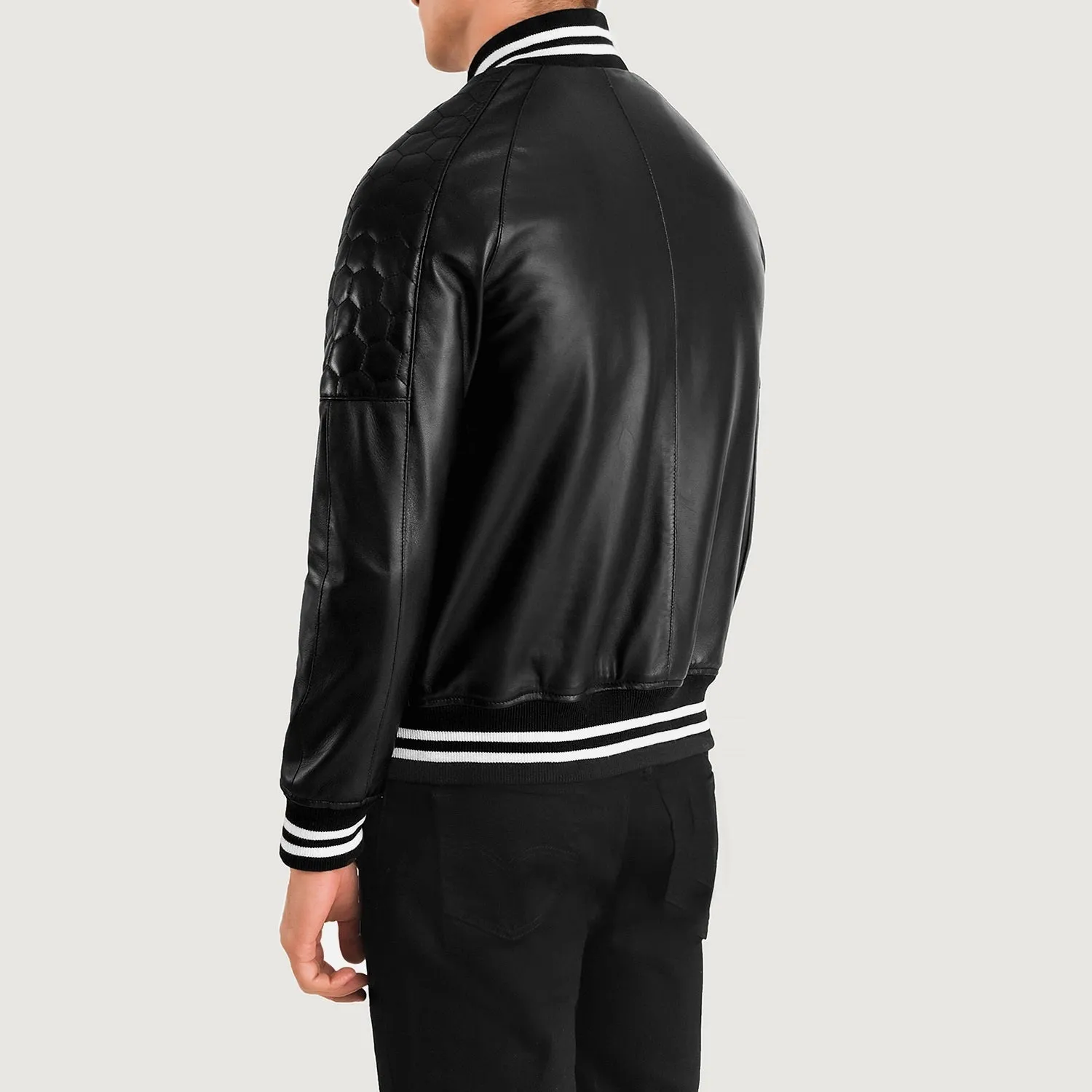 Nembus Varsity Black Bomber Leather Jacket