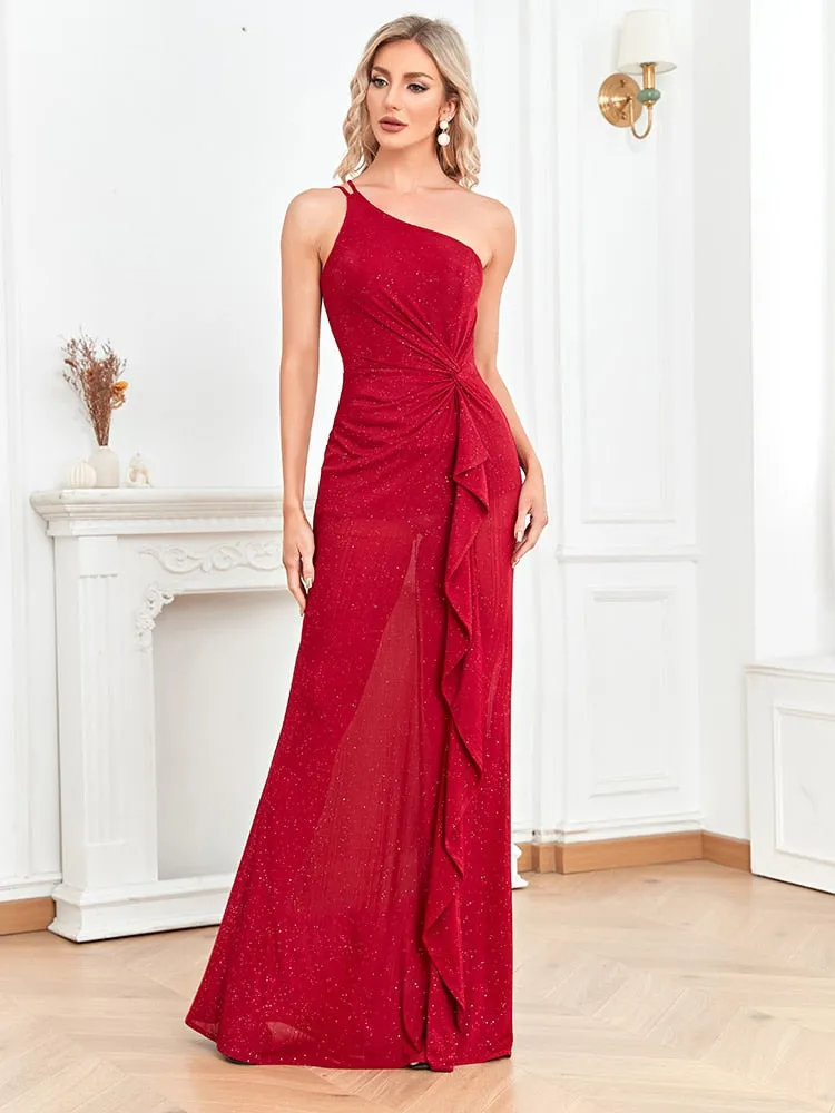 One Shoulder Shining Women's Long Prom Dress