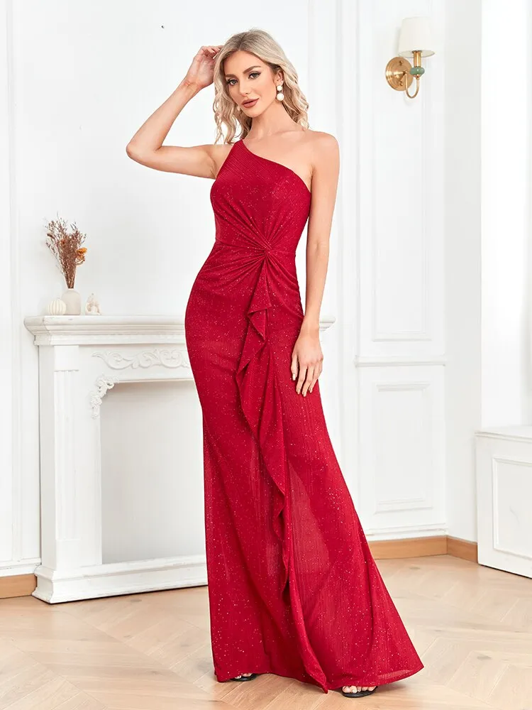 One Shoulder Shining Women's Long Prom Dress