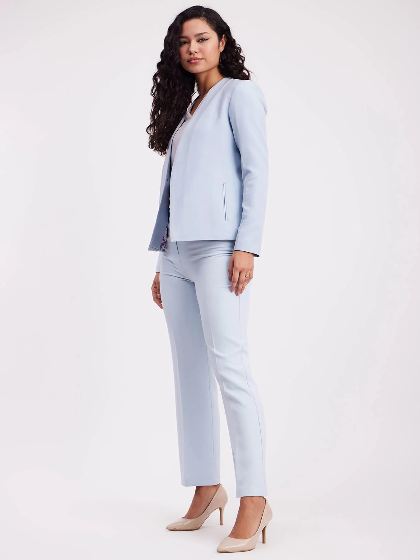 Open Front Blazer - Light Blue