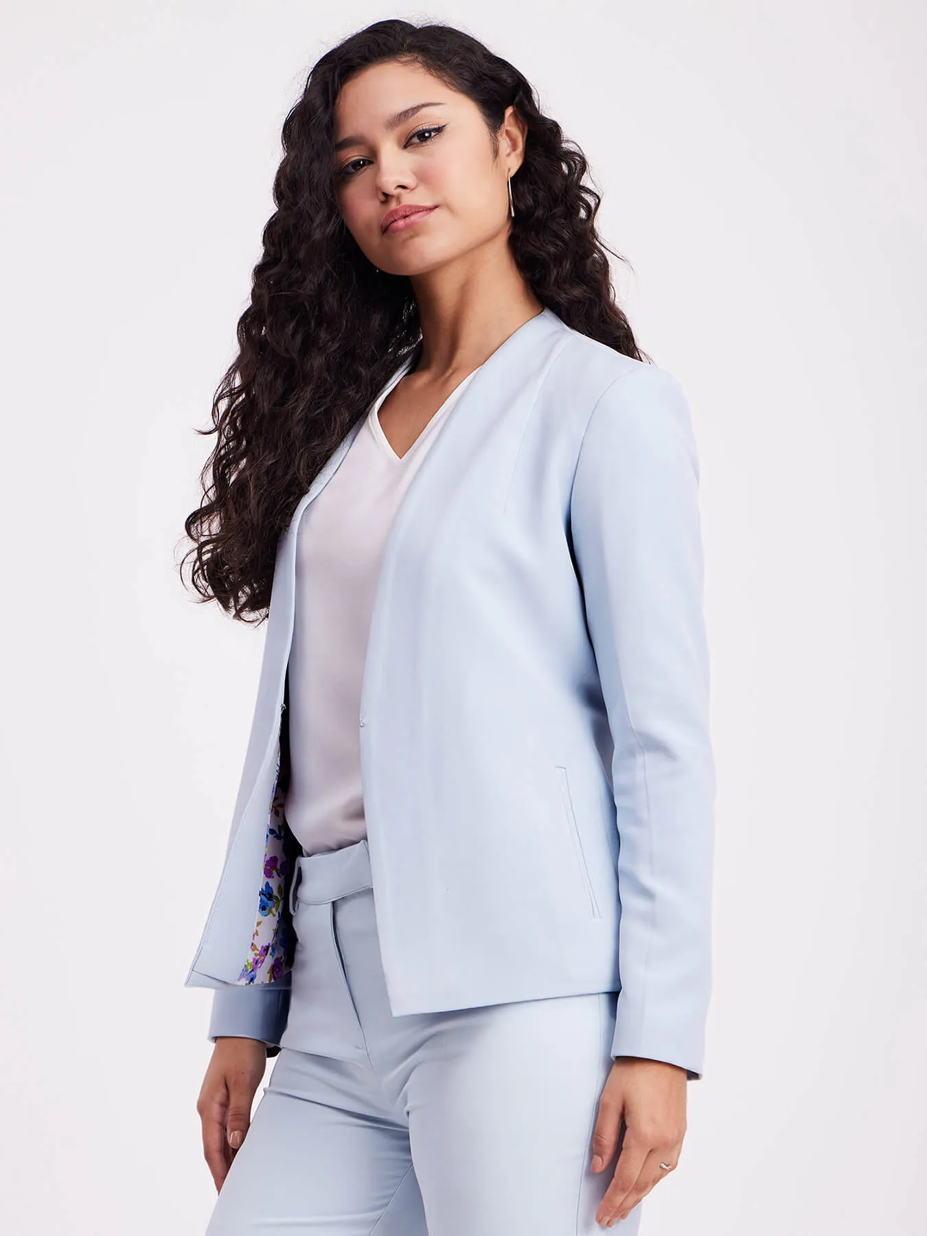 Open Front Blazer - Light Blue