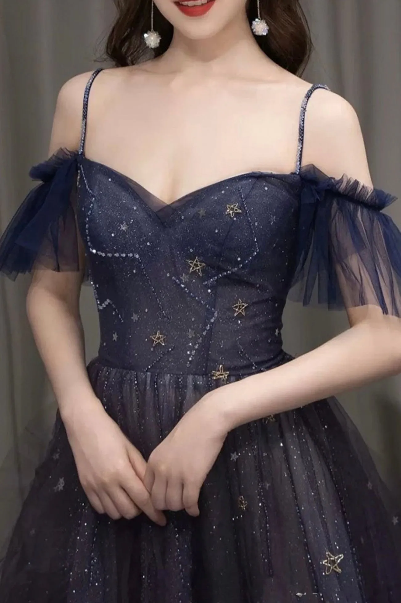 Purple Gradient Tulle Long Prom Dress, Beautiful A-Line Spaghetti Strap Evening Party Dress