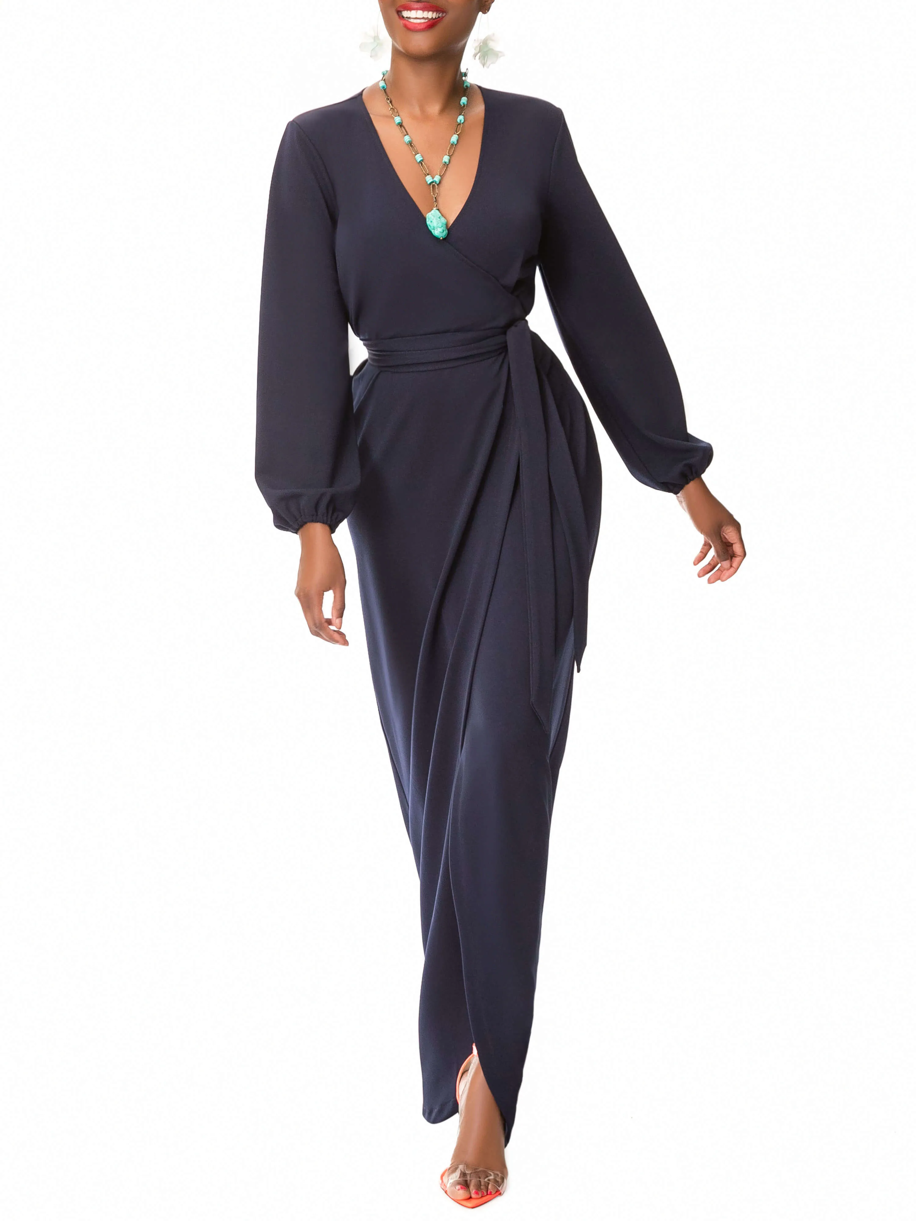 "Evelyn" Navy Maxi Wrap Dress