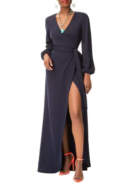 "Evelyn" Navy Maxi Wrap Dress