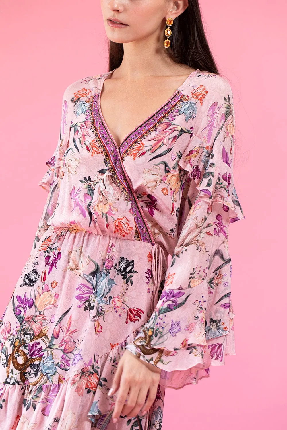 Ruffled Short Wrap Dress