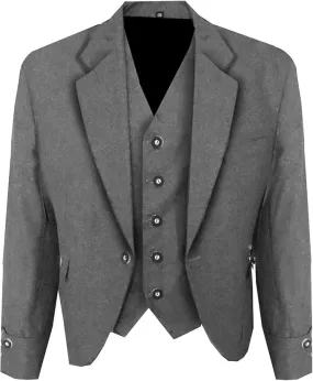 Scottish Grey Argyll Kilt Jacket With Vest 15 Oz Finest Barathea Wool Fabric With Vest Gauntlet Style Cuffs