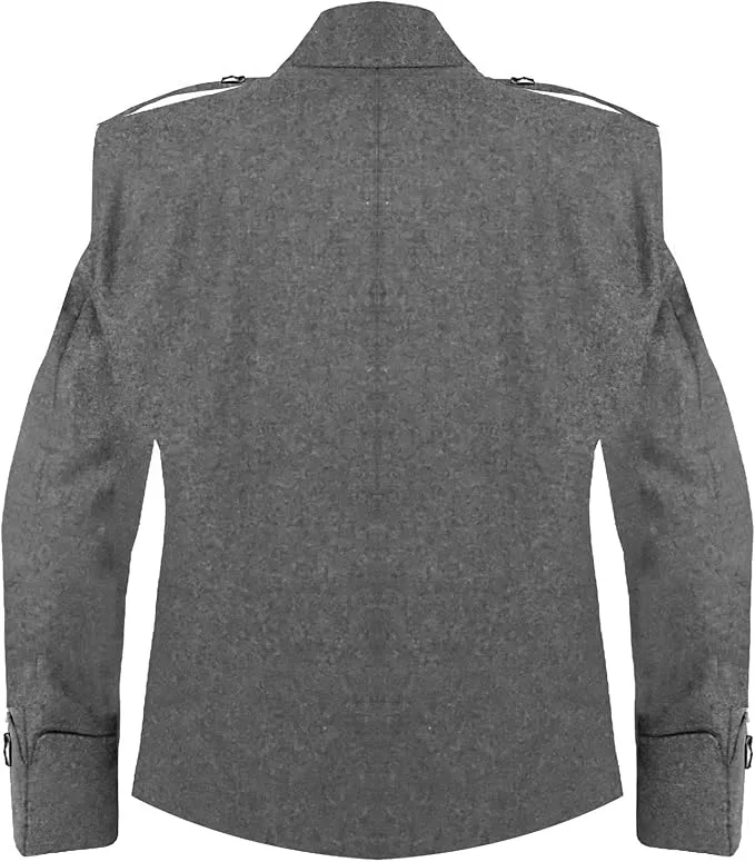 Scottish Grey Argyll Kilt Jacket With Vest 15 Oz Finest Barathea Wool Fabric With Vest Gauntlet Style Cuffs