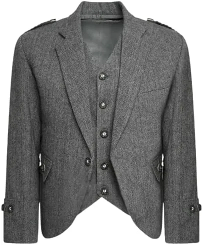 Scottish Grey Tweed Argyll Argyle Highland Kilt Jacket and Waistcoat Scottish Wedding kilt jacket Dress
