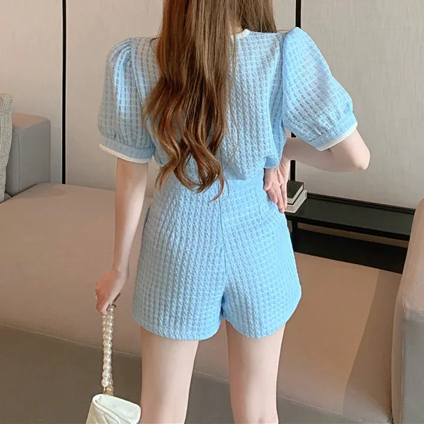 Short Sleeve Top High Waist Shorts Set