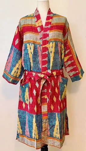Spectacular Short Designer Patchwork Kimono. Vibrant Colors and Pattern.