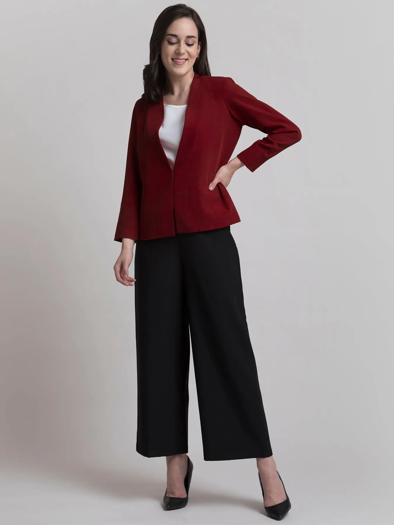 Stylish Jacket With Hook Closure - Dark Red