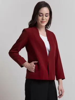 Stylish Jacket With Hook Closure - Dark Red