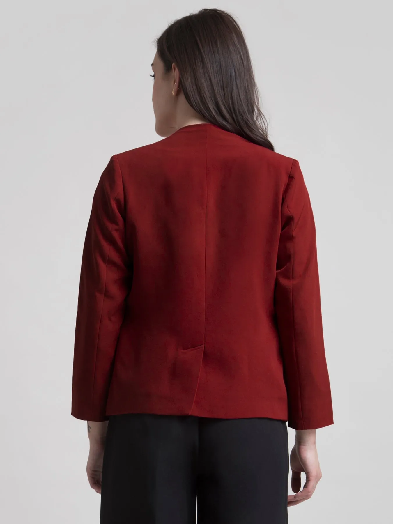 Stylish Jacket With Hook Closure - Dark Red