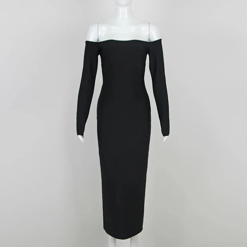 Trend4us Women’s Off Shoulder Black Evening Dress