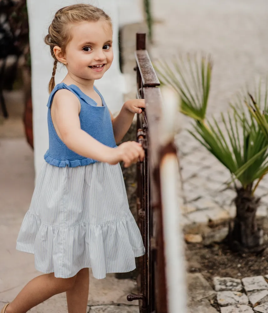 Wedoble Girls Blue Half Knit Summer Dress
