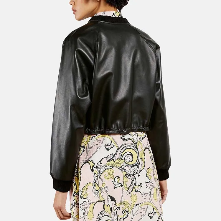 Women’s Black Genuine Leather Bomber Jacket