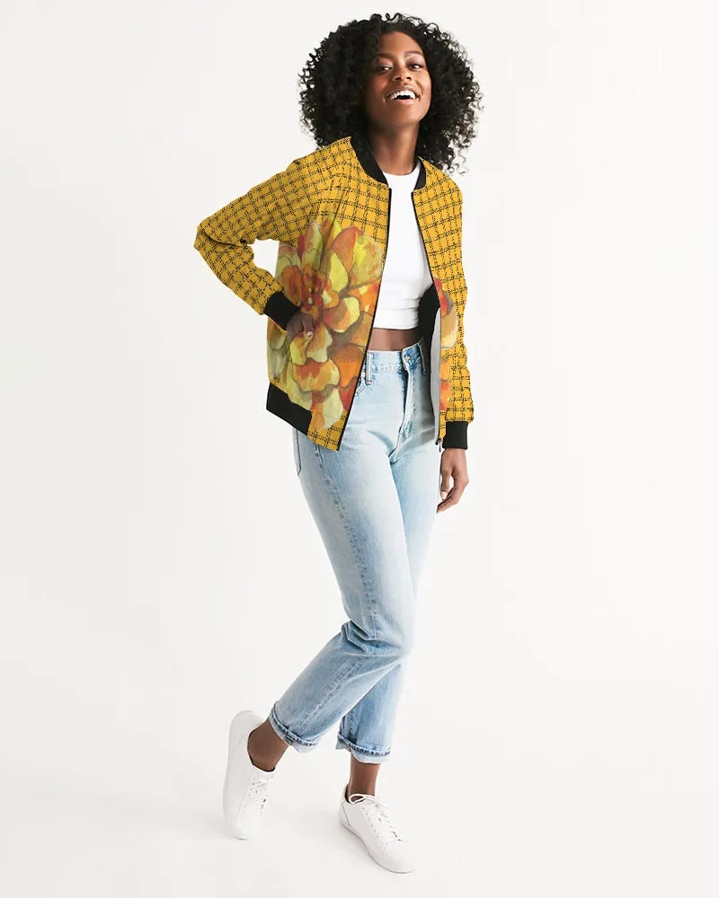 Yellow Plaid Women's Bomber Jacket