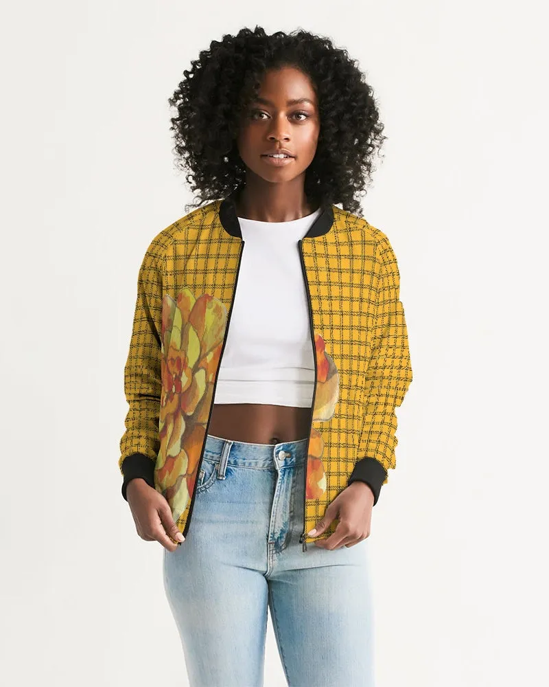 Yellow Plaid Women's Bomber Jacket