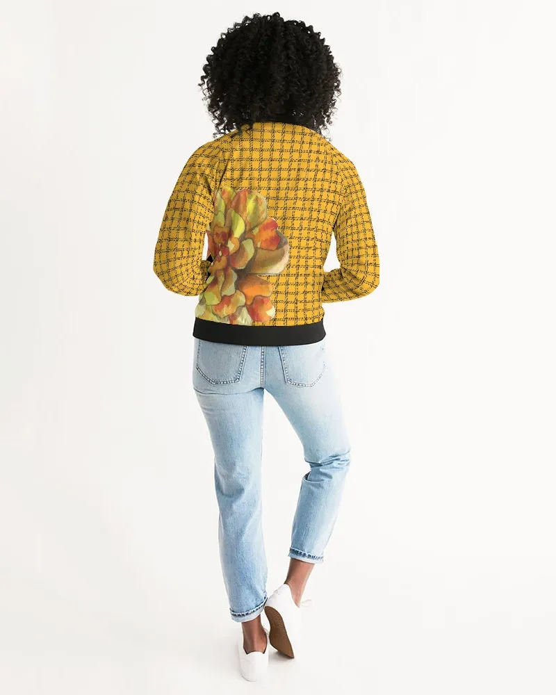 Yellow Plaid Women's Bomber Jacket