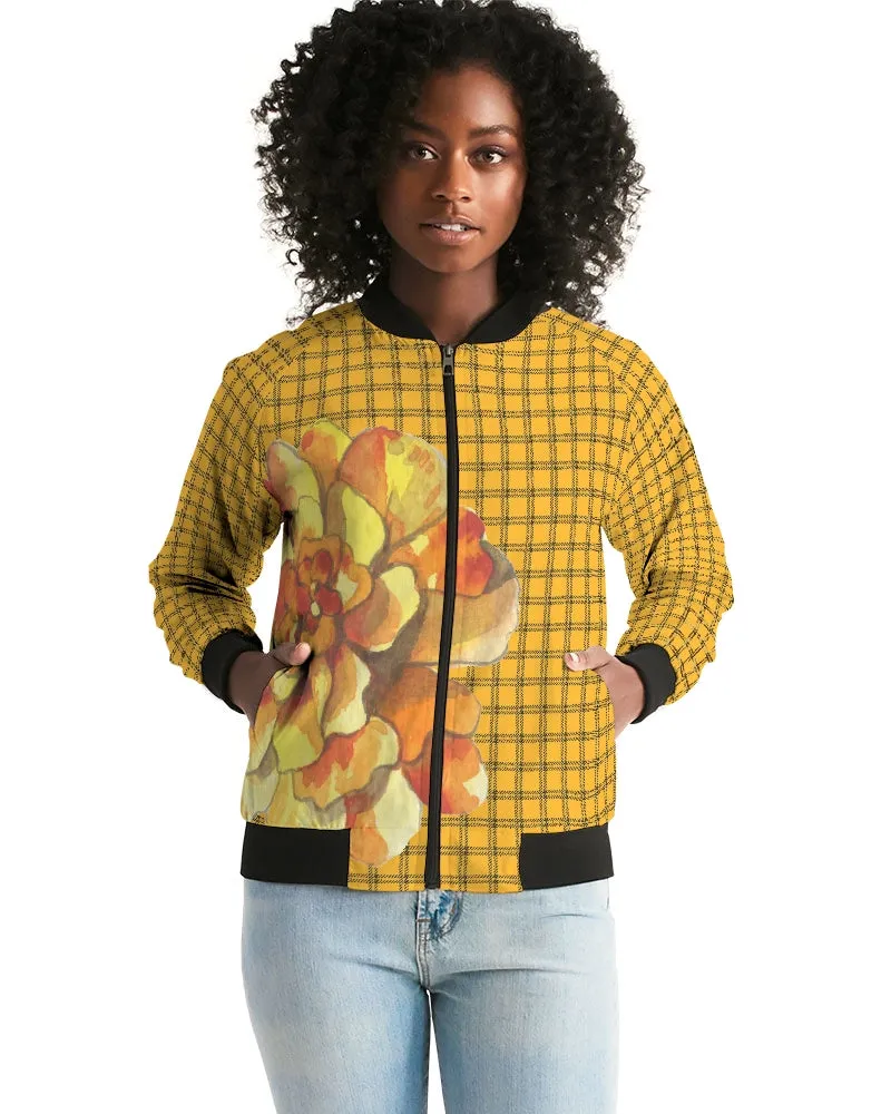 Yellow Plaid Women's Bomber Jacket